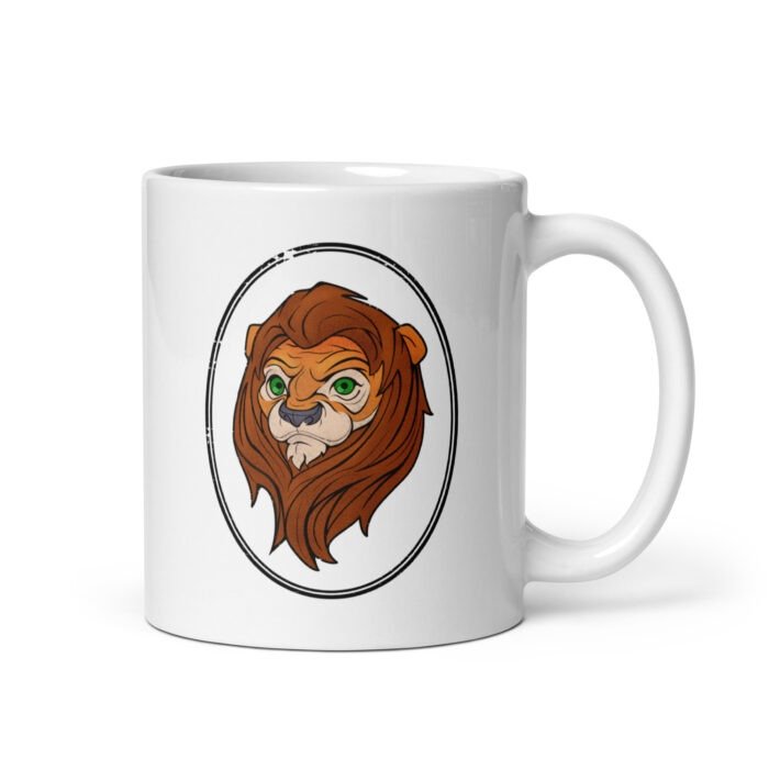 White glossy Lion mug