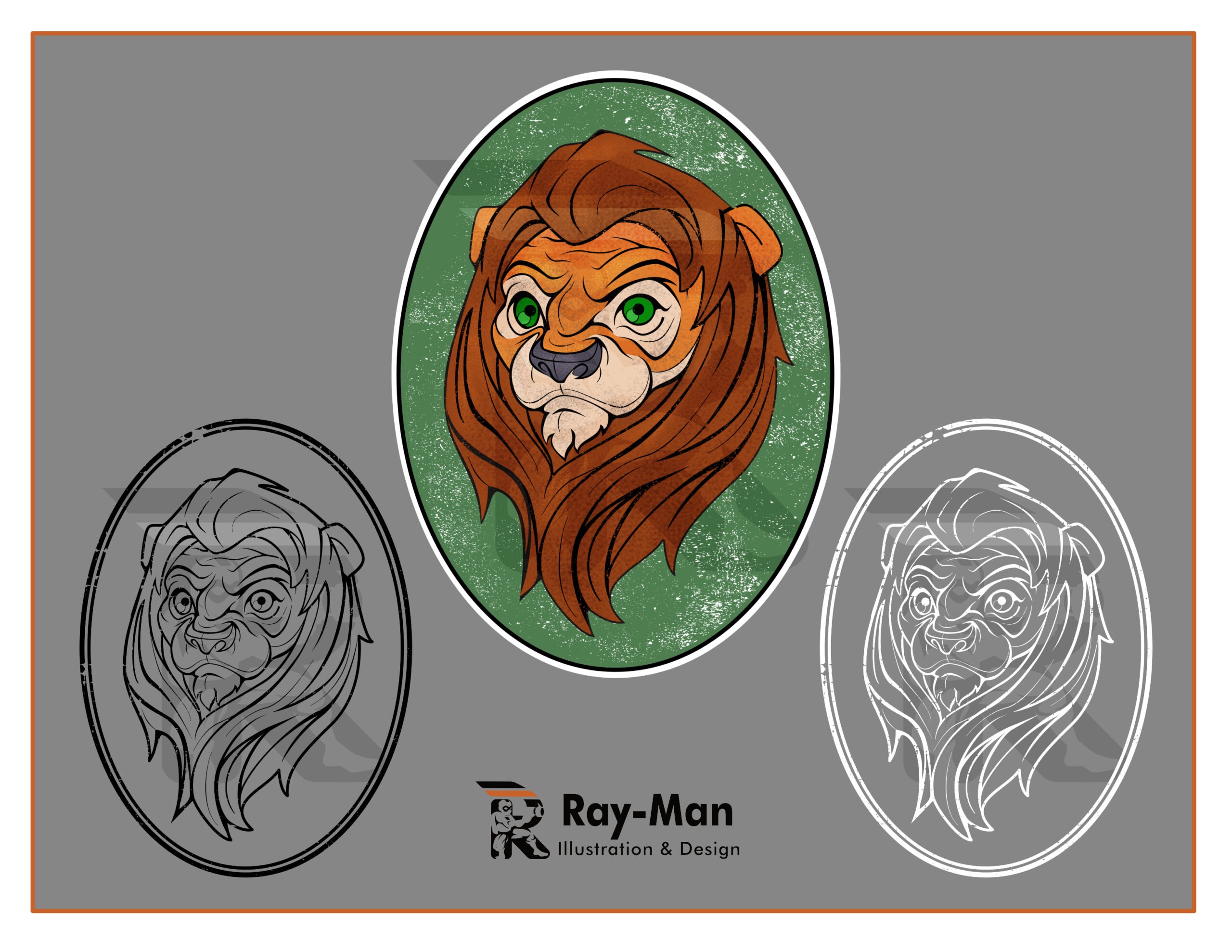 Lionbust color, lion bust Black, and lion bust White mockup watermarked