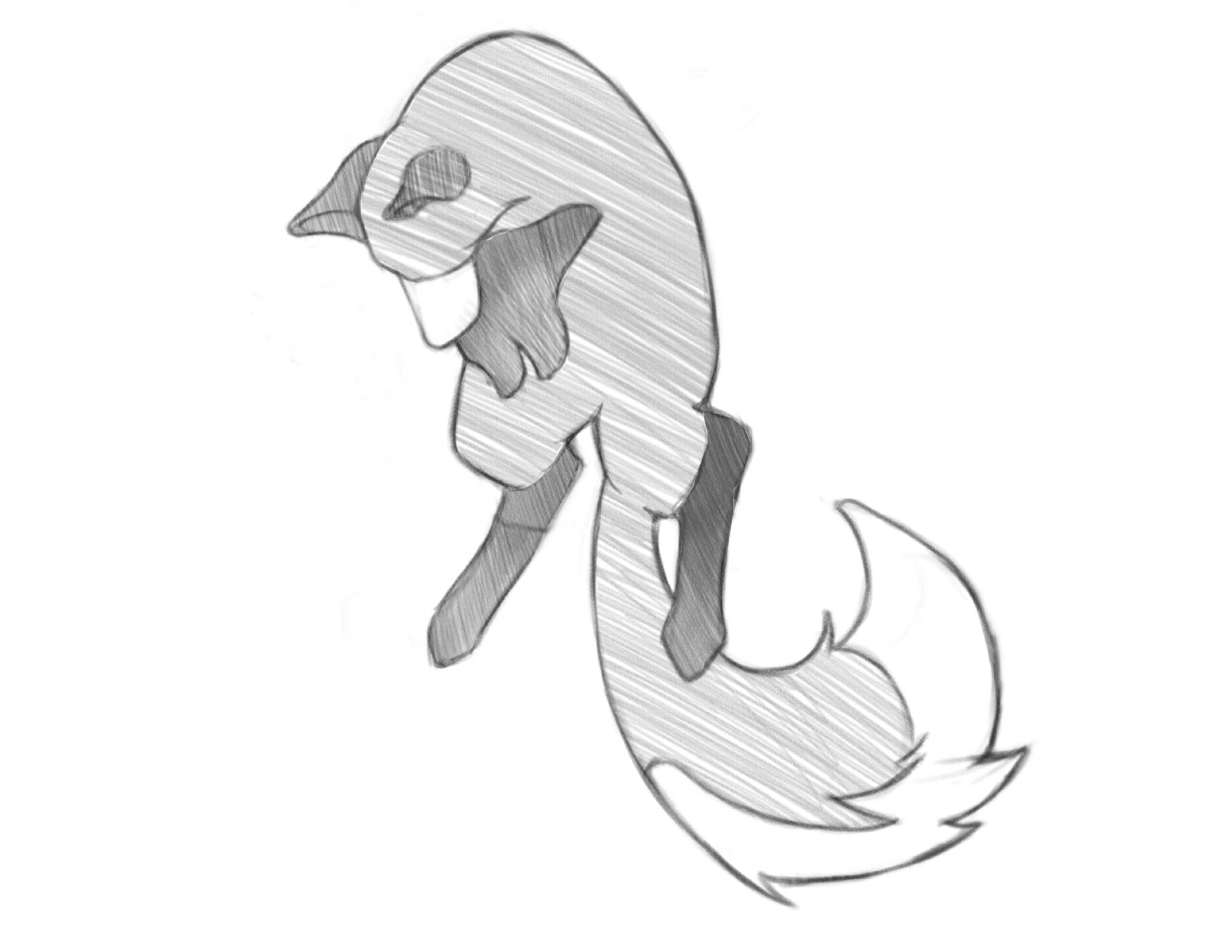 Pencil Sketch of stylized fox mid jump
