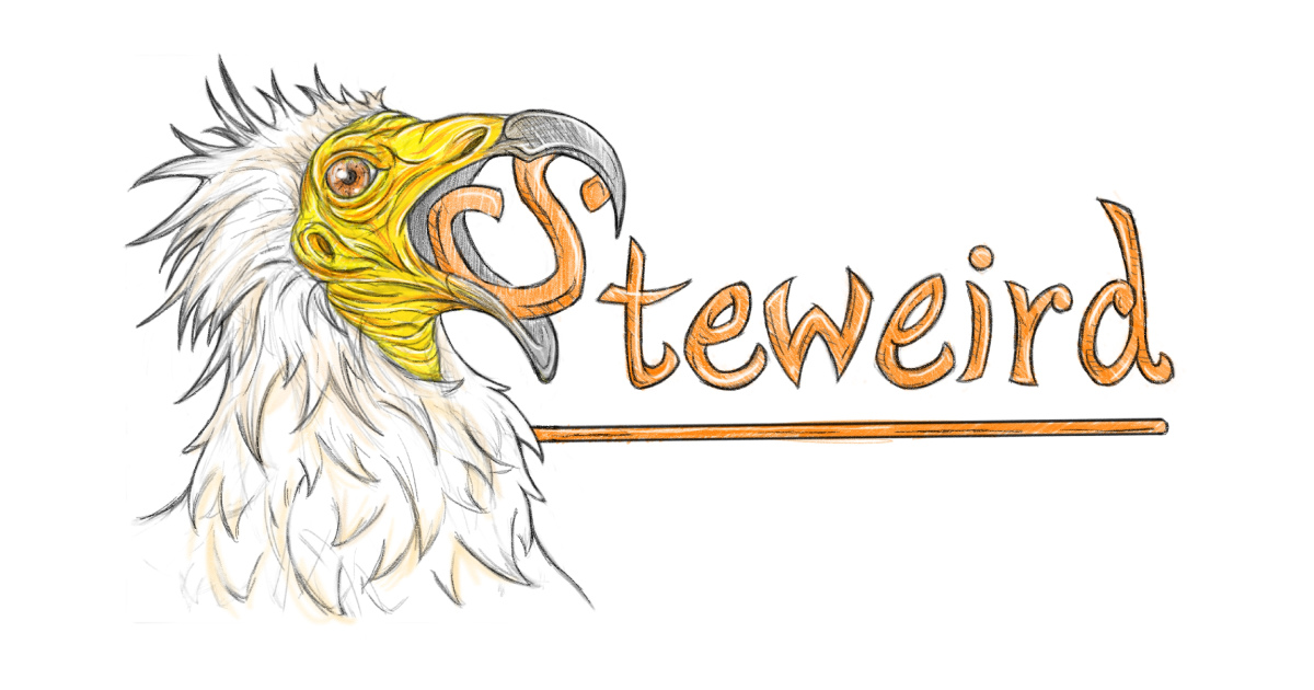 Handrawn Egyptian vulture, Next to Steweird. holding 'S' in Beak.